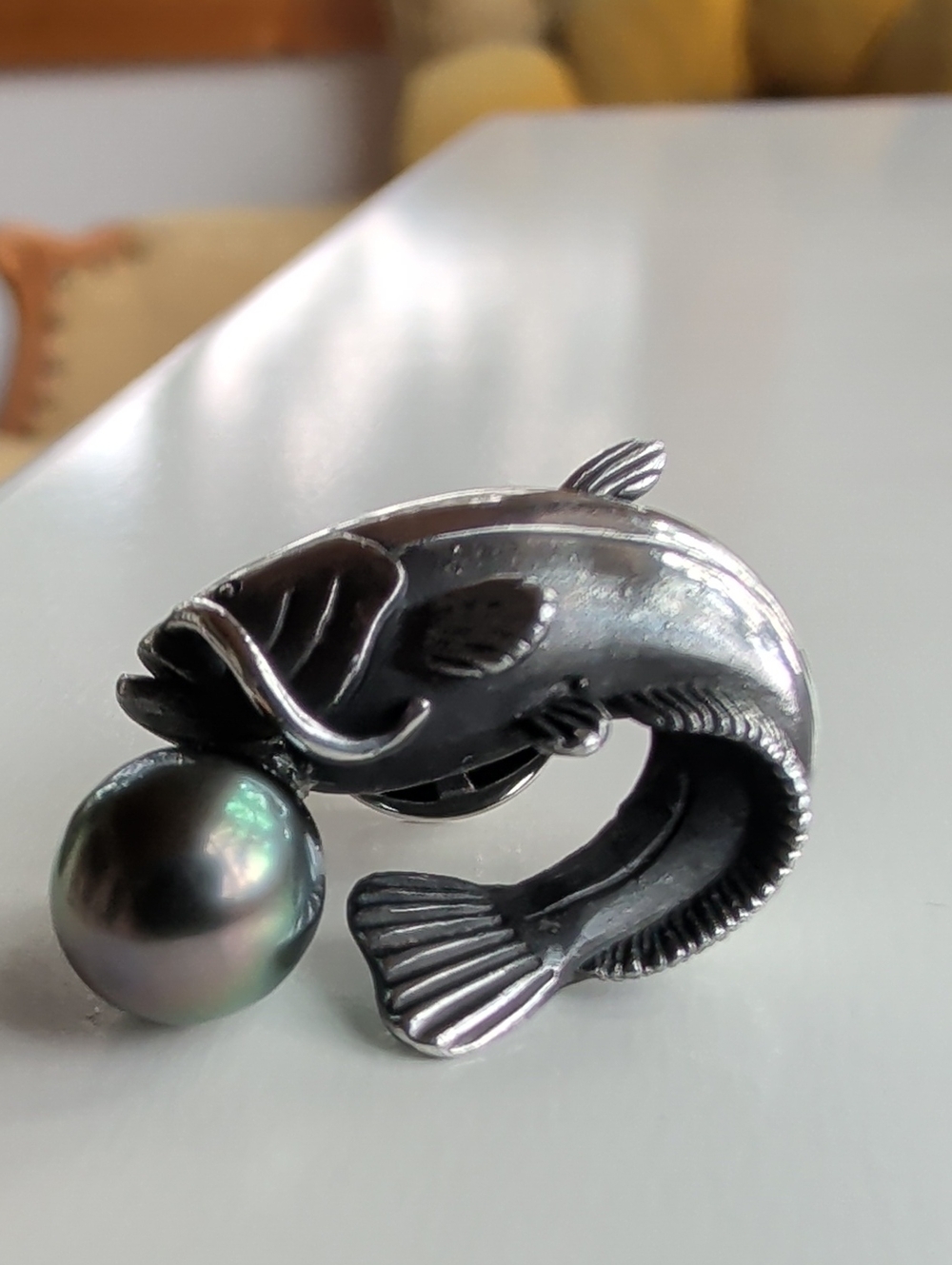 Tahitian Pearl Sterling Fish Pin/Brooch
